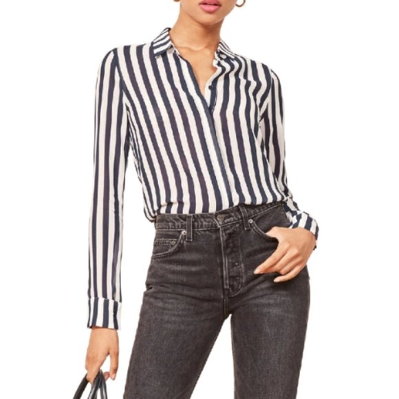 Reformation Tops - Reformation Violet Genoa Striped Blouse Top S